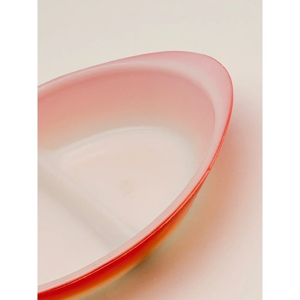 Vintage Glasbake Red Ombre Milk Glass Divided Serving Dish Oval MCM 1.5 Qt USA